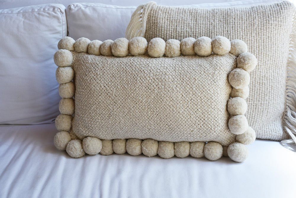 Boho Pom Pom Textured Throw Pillow - Image 3