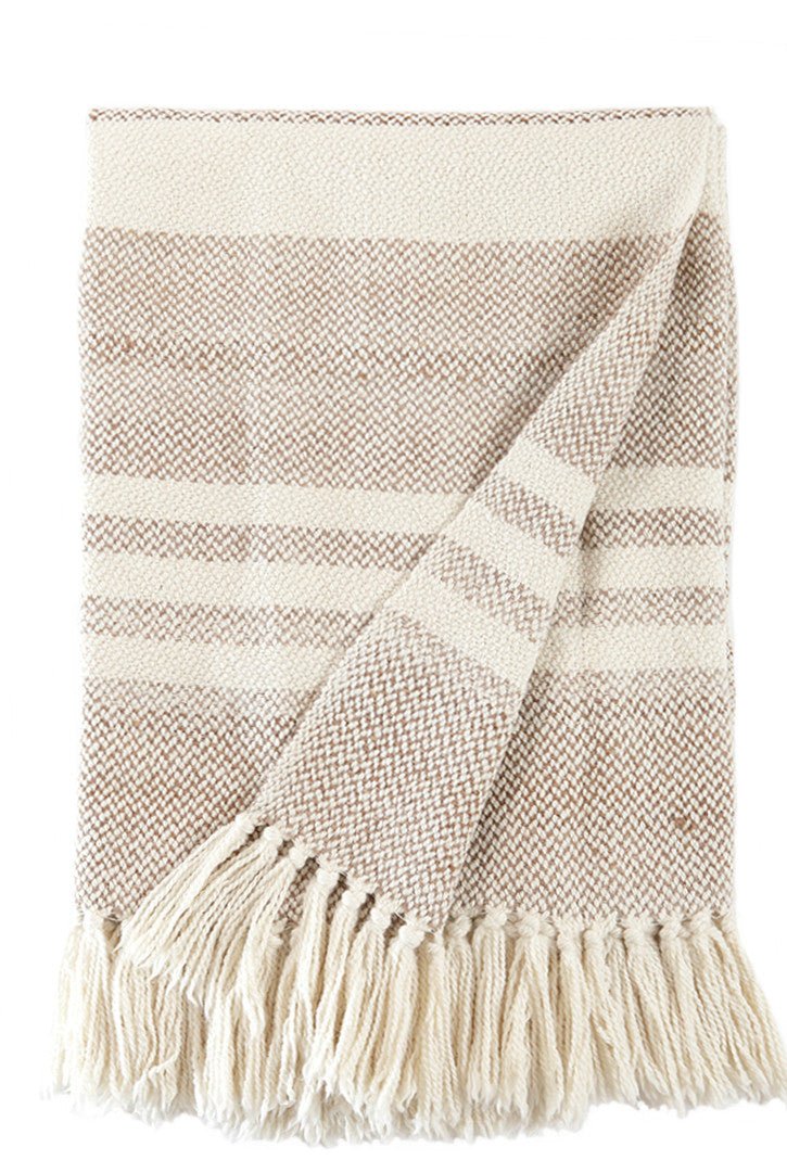 Camel Stripe Wool Blend Blanket - Image 3